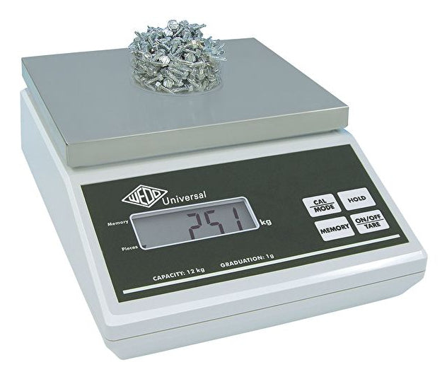 Wedo Zählwaage 50 7012 – Tragkraft 12 kg, Teilung 1 g, Wiegefläche 23 × 18 cm, Zählfunktion, Edelstahl, Netz