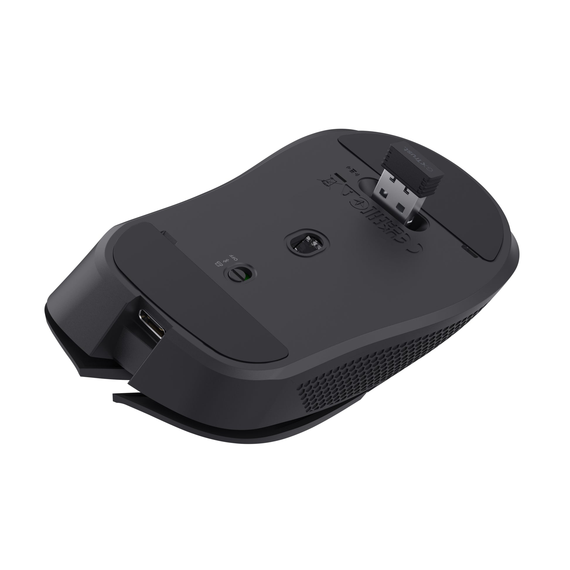 Trust GXT931 Ybar Gaming-Maus – Kabellos, Bluetooth, USB-C, 7'200 dpi, 4 Tasten, Rechtshänder, Schwarz