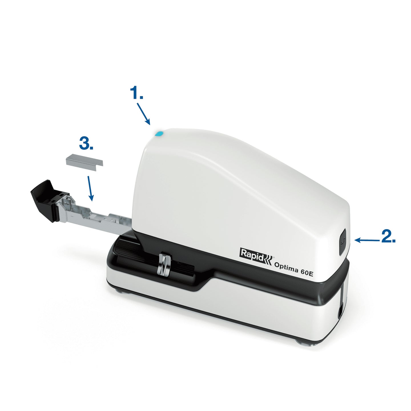 Rapid Optima 60E – Elektrischer Hefter, LED-Klammeranzeige, Einlegetiefe 5-30 mm, Weiss