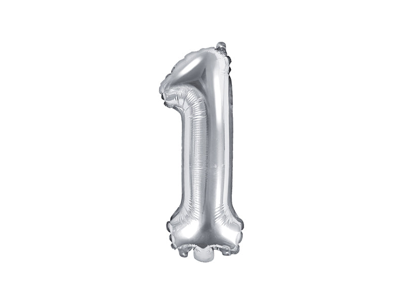 PartyDeco Folienballon Zahl 1 – Silber – 35 cm – Folie – 1 Stk