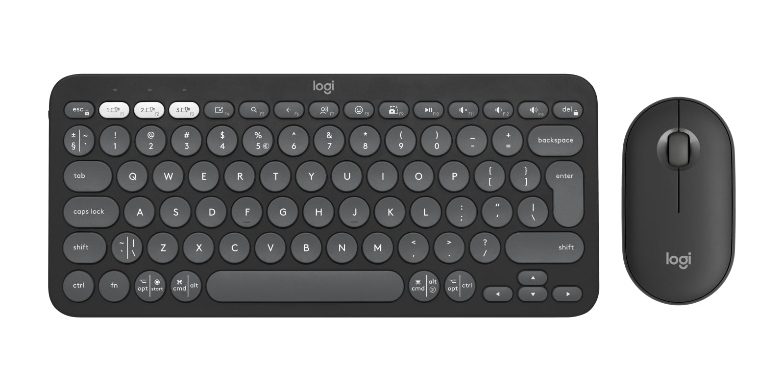 Logitech Pebble 2 Combo – Tastatur, kabellos (Bluetooth/2,4 GHz), US-Layout (EN), Grau