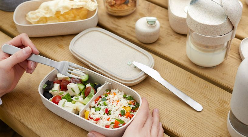 Lékué Lunchbox – 1 l, 10,0 × 19,2 × 11,0 cm, Kunststoff (PP), Beige, abnehmbarer Deckel, spülmaschinenfest