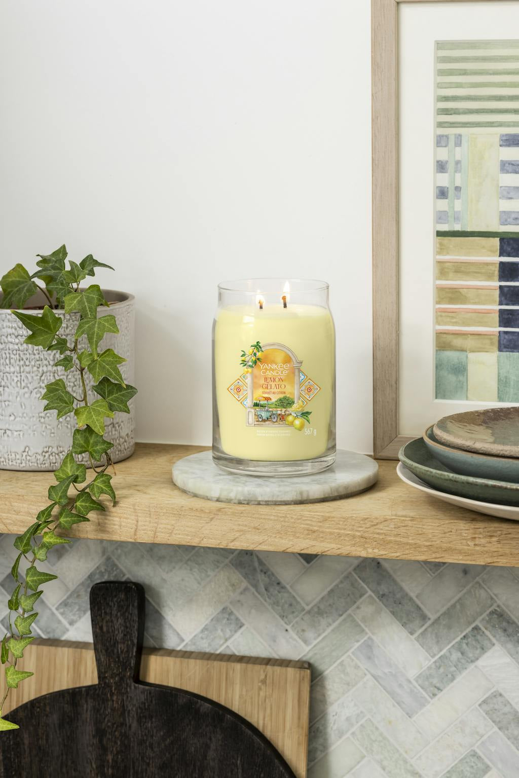 Yankee Candle Duftkerze Lemon Gelato, Sojawachs, transparent/gelb, H 15,7 cm, Ø 9,3 cm, 1 Stück