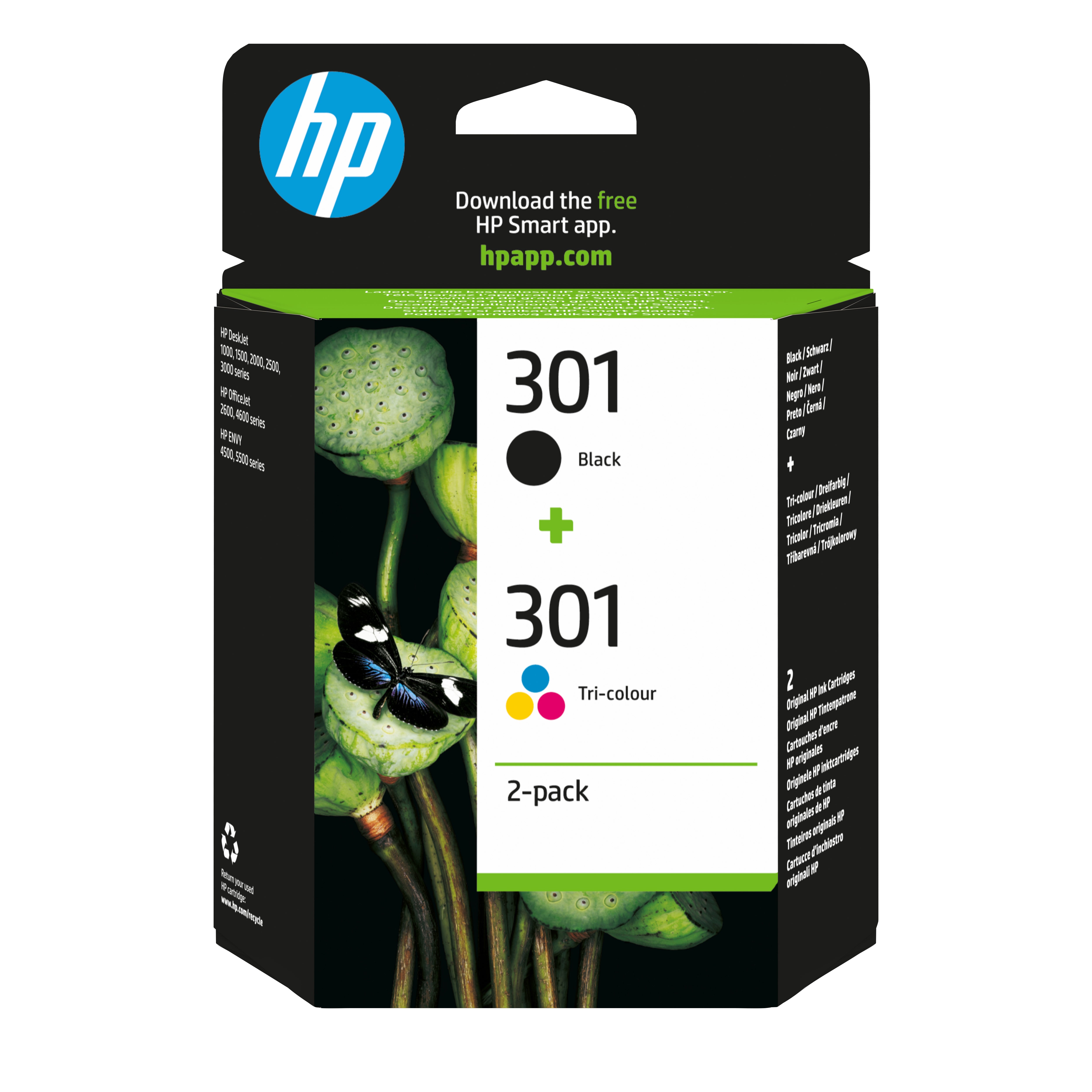HP 301 Tintenpatronen-Multipack, Schwarz/Dreifarbig (Original) – für HP DeskJet 2540 – N9J72AE