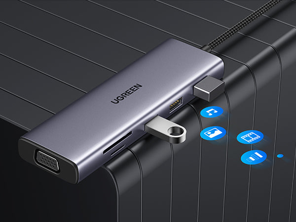 Ugreen 15601 Multiport-Adapter – USB-C, 1× HDMI, 1× VGA, 3× USB-A, 100 W PD, SD/microSD, 3,5 mm Audio
