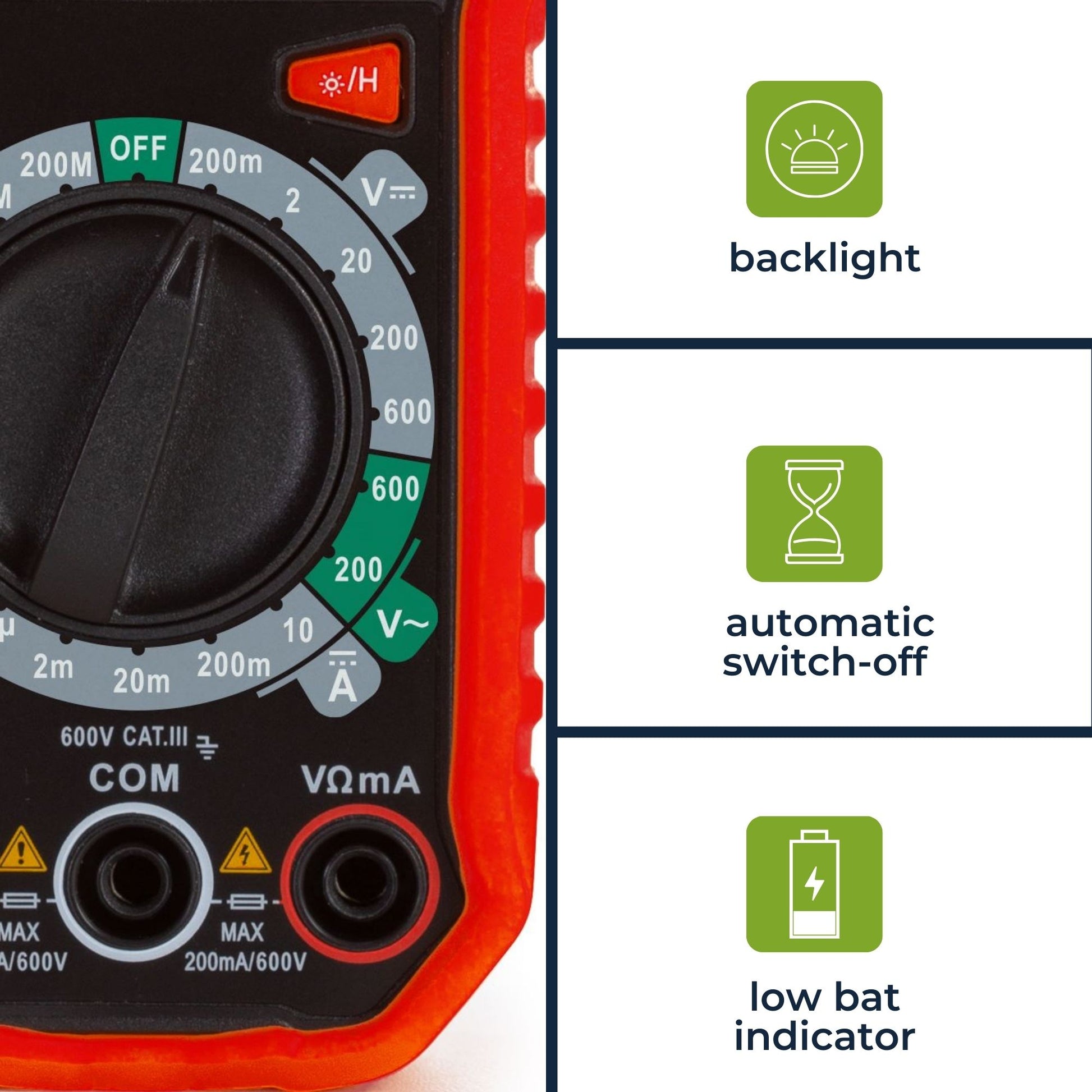 Velleman 469860 – Multimeter – 0,1–600 V AC, CAT III 600 V, Hintergrundbeleuchtung
