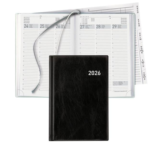 Biella Terminia Agenda – 1 Woche/2 Seiten, gebunden, 14,5 × 20,5 cm, Jan–Dez, schwarz, FSC