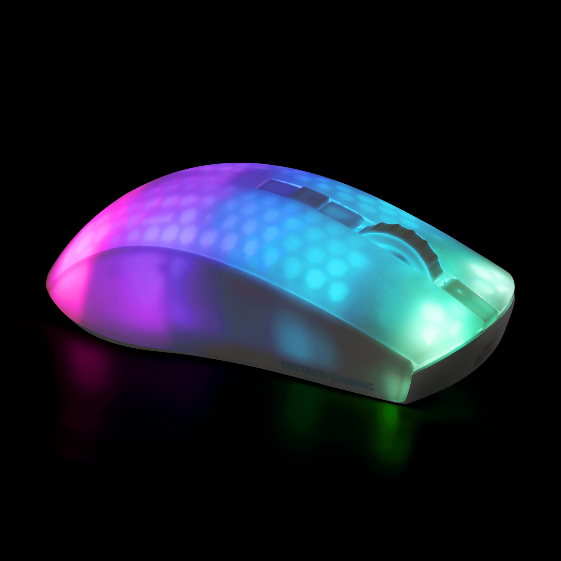 Deltaco Gaming DM320 – Gaming-Maus – Kabellos (Bluetooth/2,4 GHz), 10000 DPI, Rechtshänder, Weiss/Transparent