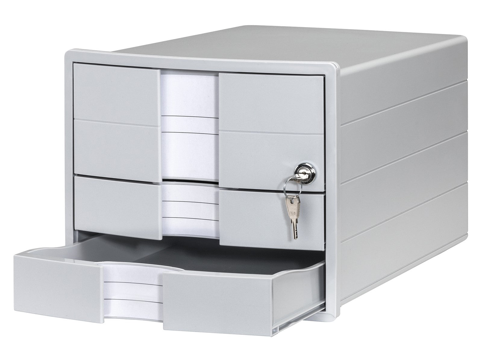 HAN Schubladenelement – 3 Schubladen, für C4, abschliessbar, grau, Polystyrol (PS), B 280 × H 235 × T 367 mm