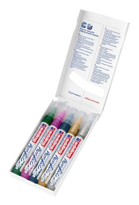 Edding Acrylmarker für Glas – mehrfarbig, 5er Set
