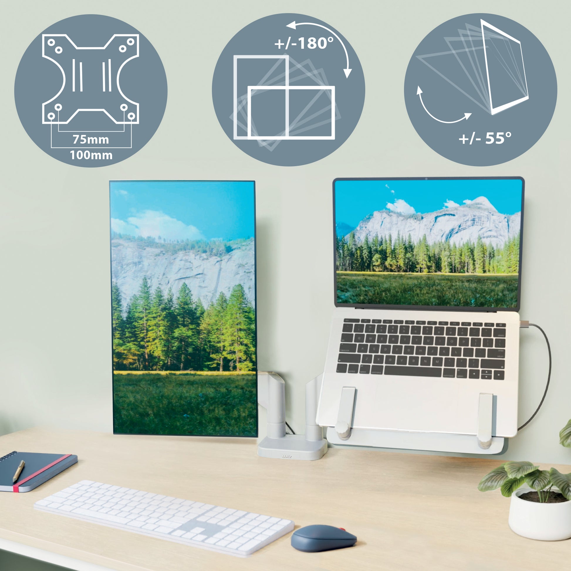 Leitz Ergo – Monitorarm – bis 32", VESA 100 × 100 mm, 9 kg, höhenverstellbar, hellgrau