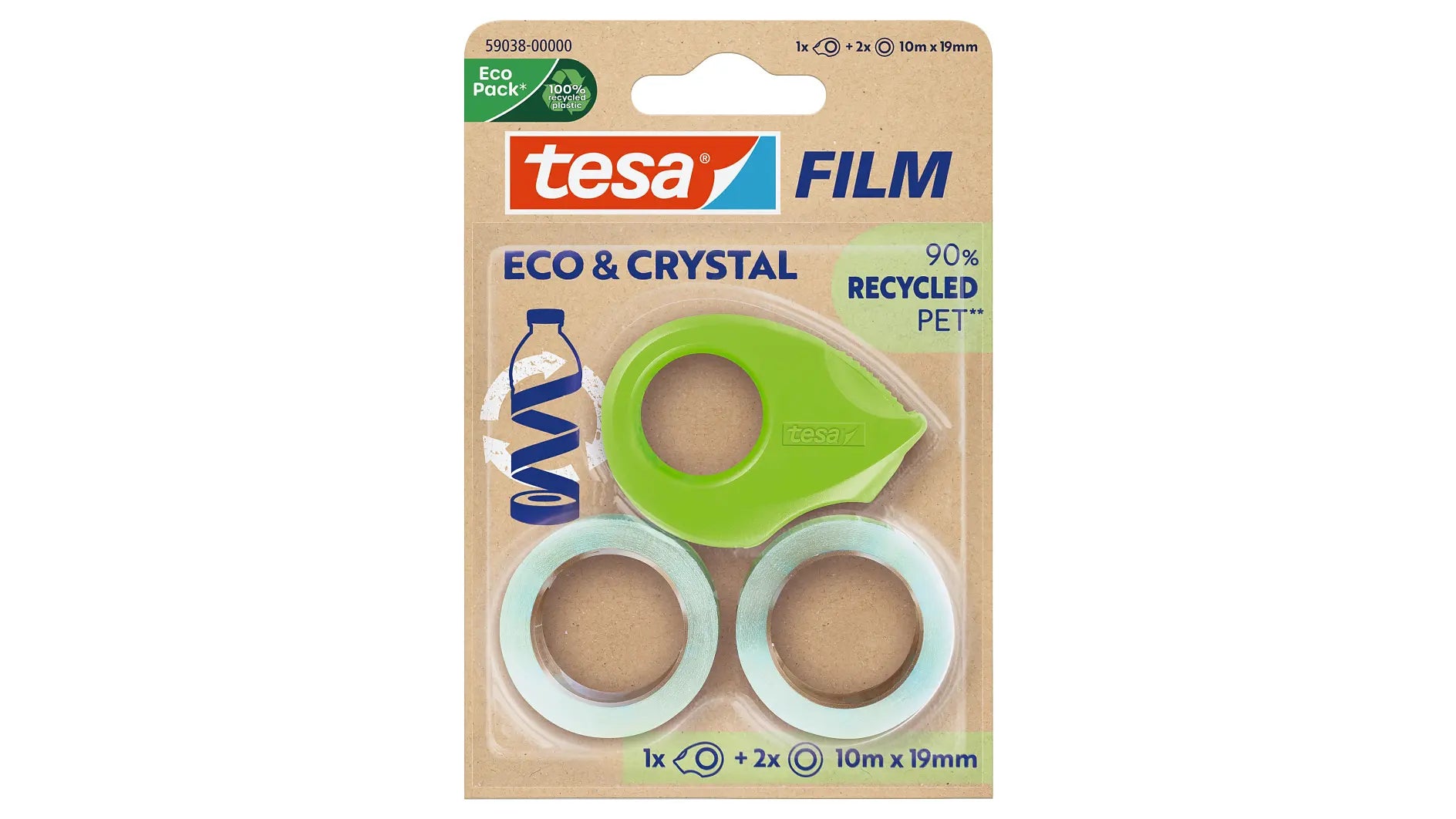 tesa Handabroller – für Rollenbreite bis 19 mm, für Bandlänge bis 10 m, Metallmesser, inkl. 2 Rollen