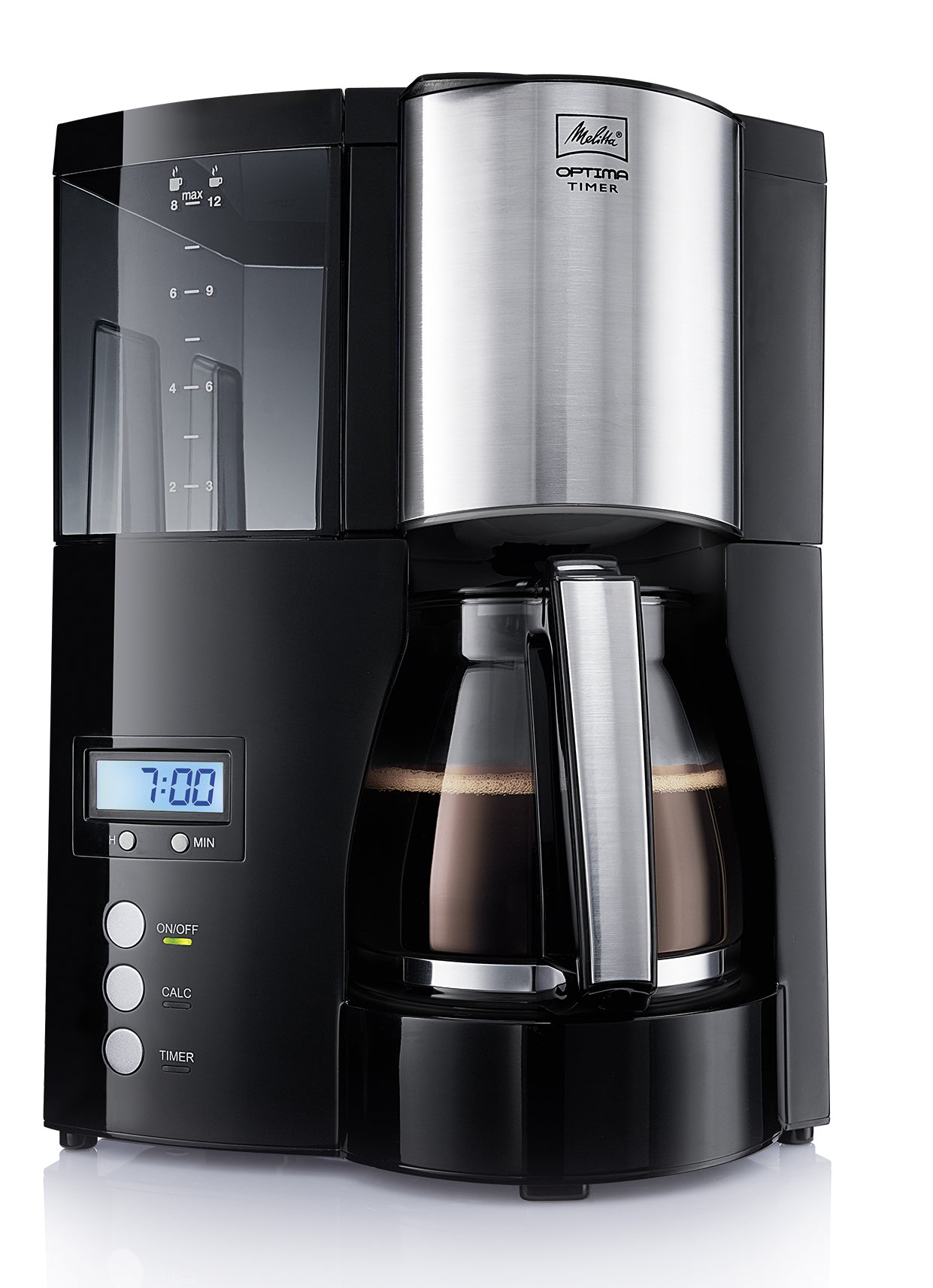 Melitta Optima Timer Filterkaffeemaschine – 8 Tassen, 1 l, Einwegfilter, Silber/Schwarz