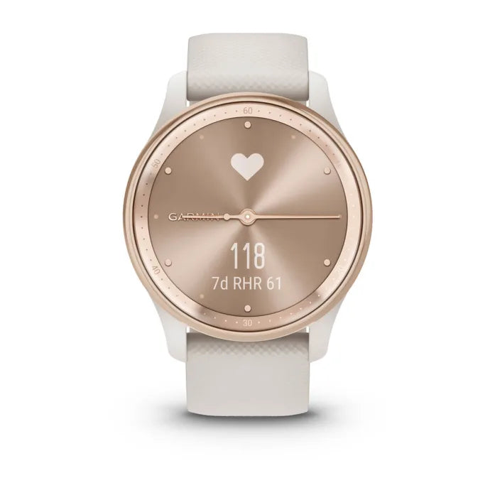 Garmin vivomove Trend – Smartwatch – 40 mm, GPS, Bluetooth, NFC, LCD, 5 ATM, Pfirsichgold, Weiss, Sportarmband