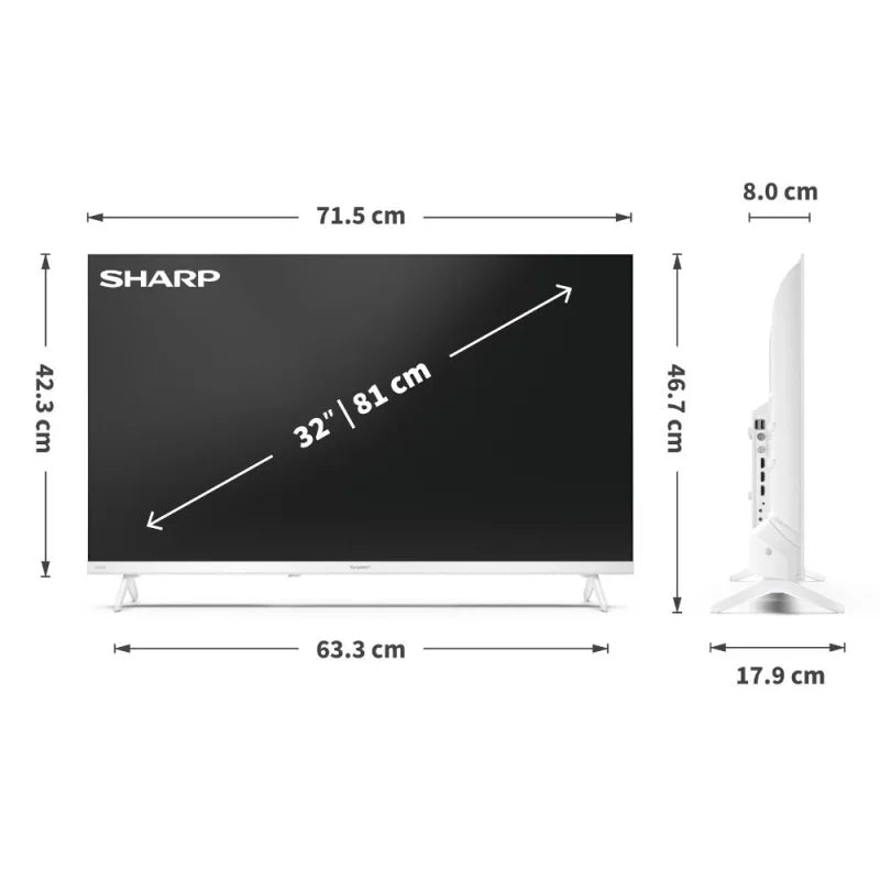 Sharp 32HF2265EW – 32" TV – HD – LCD – Google TV – 60 Hz – HDR10, HLG