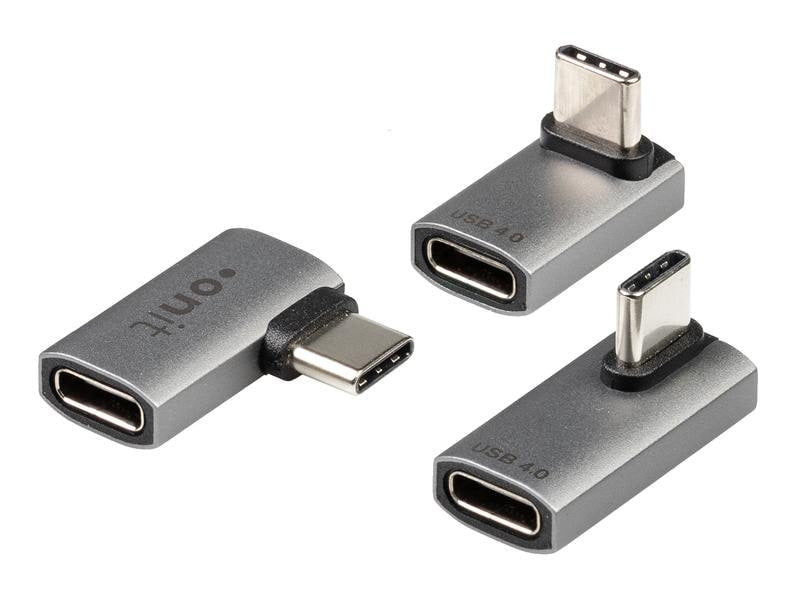 ONIT F01620 Winkel-Adapter USB-C zu USB-C – USB4 (40 Gbit/s), 8K (7680 × 4320) @ 60 Hz, 3er Set, Grau/Silber