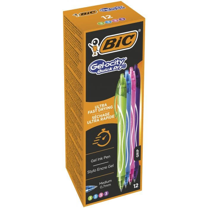 BIC Gel-ocity Quick Dry Gelschreiber – 4 Farben, 0,7 mm, schnelltrocknend, Druck, nachfüllbar