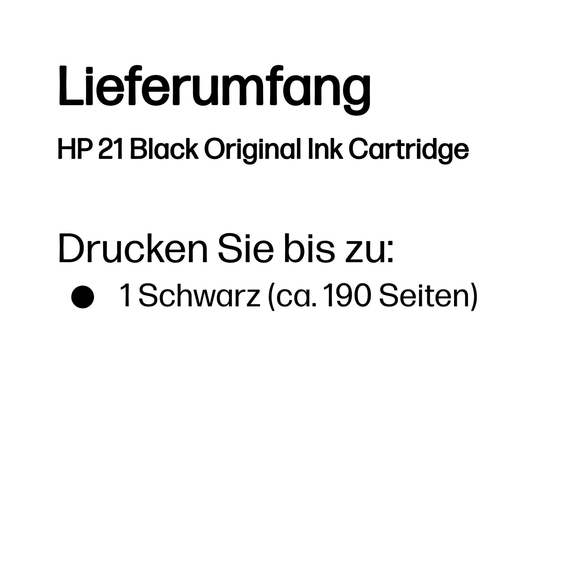 HP 21 Schwarz Tintenpatrone (Original) – 190 Seiten – für HP 21