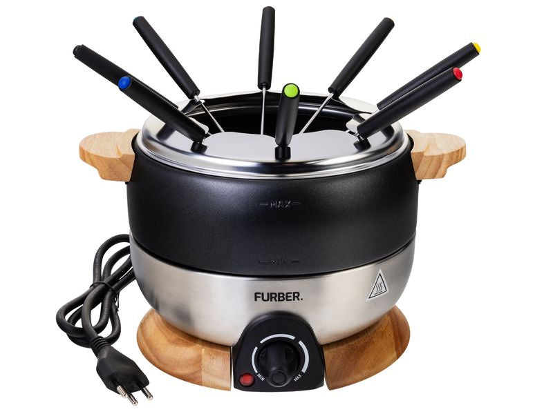 Furber. Furber Fondue-Set – Edelstahl, 1,8 l, 8 Personen, elektrisch – schwarz/silber