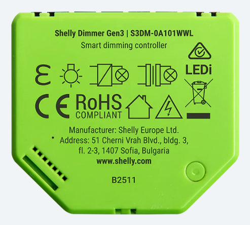 Shelly Dimmer Gen3 – Zubehör – WLAN, Leistungsmessung, 150 W (LED), 200 W (Halogen) – für Amazon Alexa
