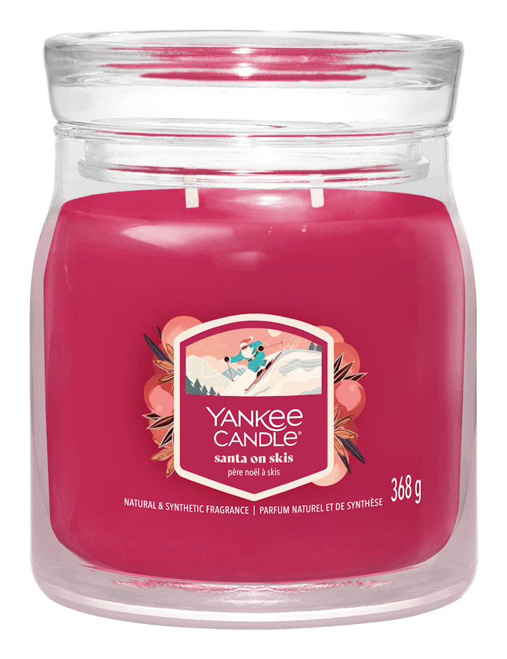 Yankee Candle Santa auf Skiern – Duftkerze, Mittleres Glas, 35–50 h