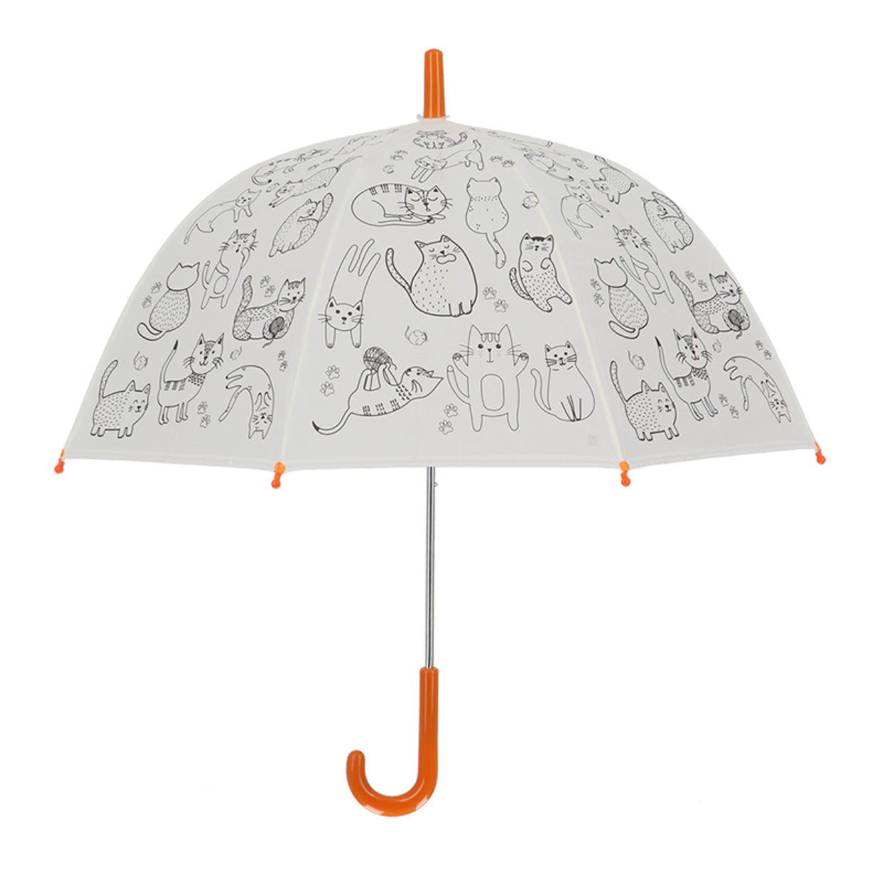 Esschert Design Kinderregenschirm Katzen – Ø 70,5 cm – weiss – zum Ausmalen, mit Markern
