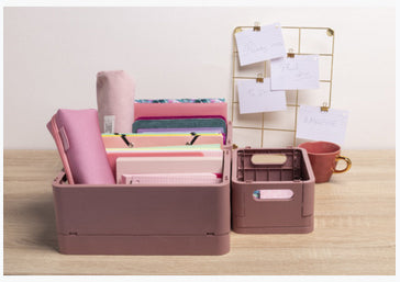Exacompta Skandi Aufbewahrungsbox A4+ – klappbar, stapelbar, 375 × 40 × 275 mm, altrosa, Kunststoff (recycelt)