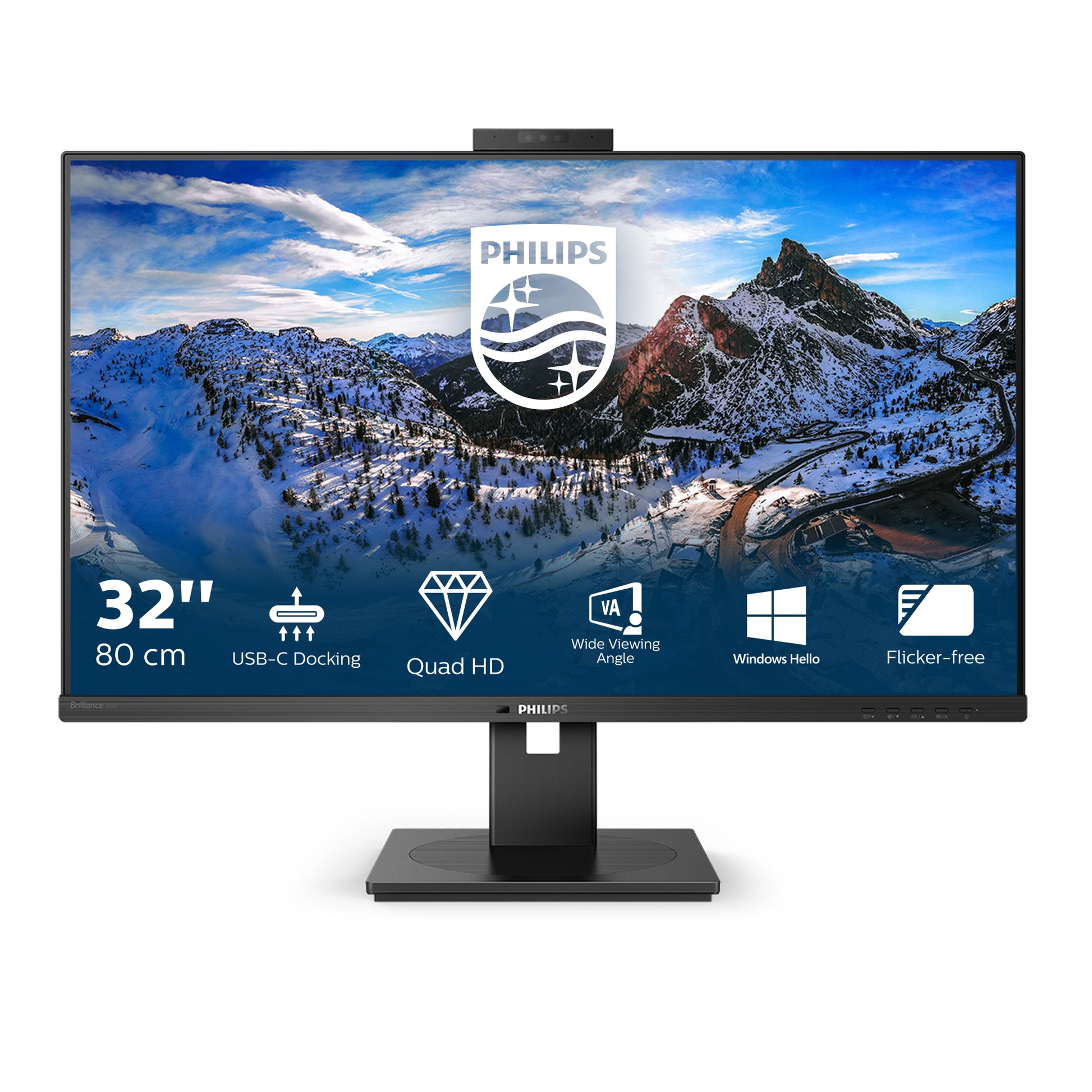 Philips 326P1H/00 – Monitor, 31,5", 75 Hz, 350 cd/m², USB-C, Daisy Chain, Webcam, VESA 100 × 100, Schwarz