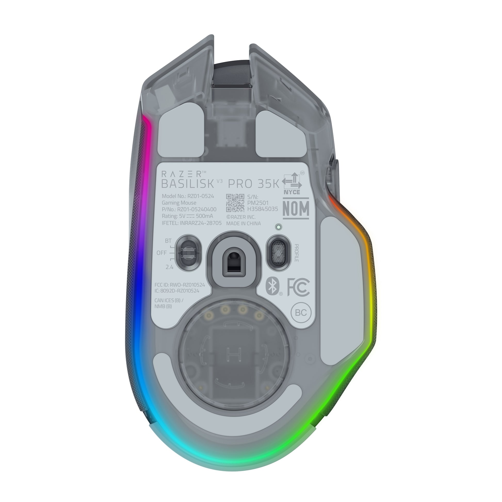 Razer Basilisk V3 Pro – Gaming-Maus – Kabellos (Bluetooth/2,4 GHz), 35000 DPI, RGB-Beleuchtung, Rechtshänder, Weiss