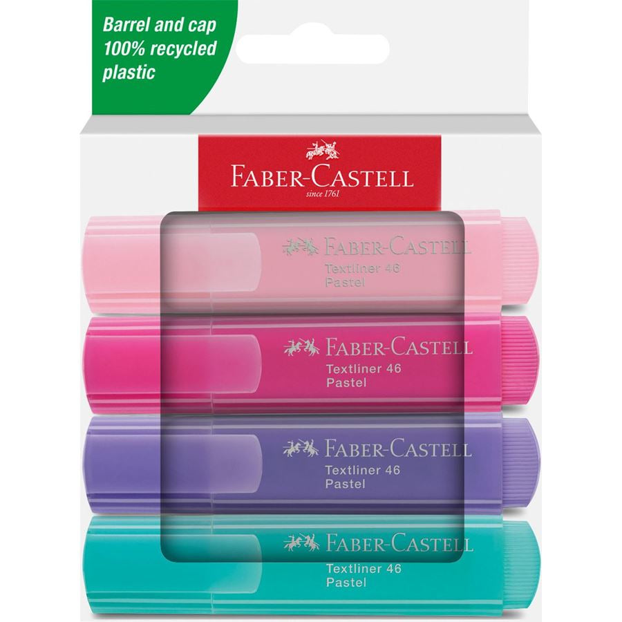 Faber-Castell Textliner 46 Pastell Textmarker – 4er Set, Farben: Hellrosa/Pink/Violett …, Keilspitze 1–5 mm