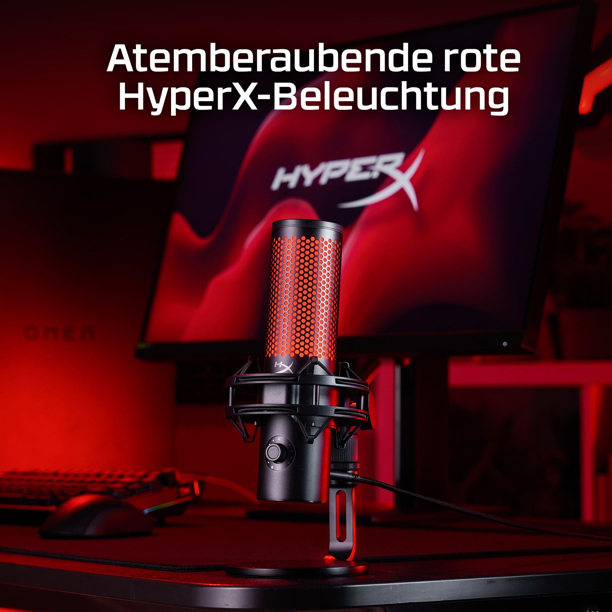 HyperX QuadCast 2 Tischmikrofon – USB-A/3,5 mm Klinke, Niere, 24 Bit/96 kHz – Schwarz