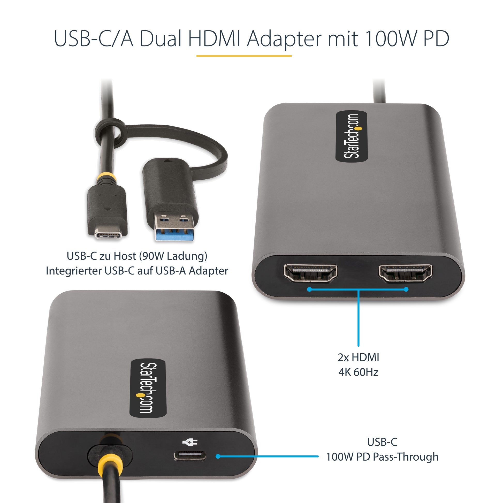 StarTech.com USB-C Multi-Monitor-Adapter USB-C zu 2× HDMI – 4K @ 60 Hz, 0,3 m, für Windows/Mac/Linux