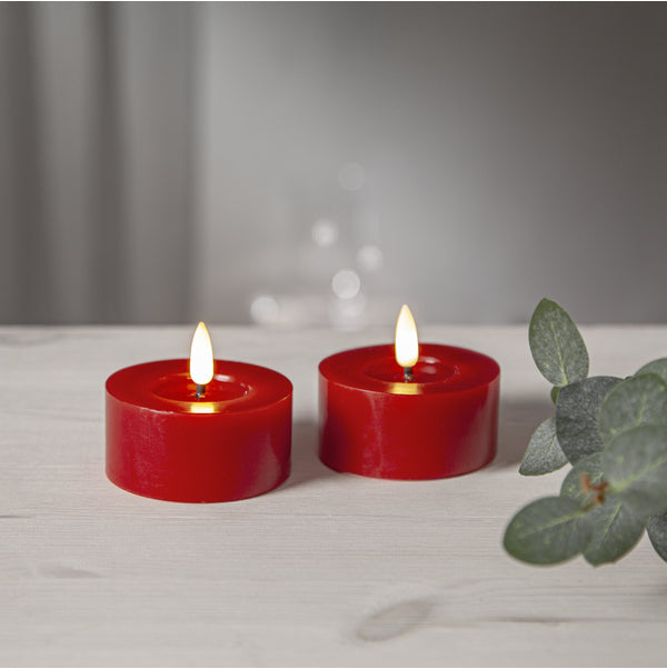 Star Trading LED-Teelicht – 2er Pack, Ø 7 × 5,5 cm, warmweiss, rot, Timer