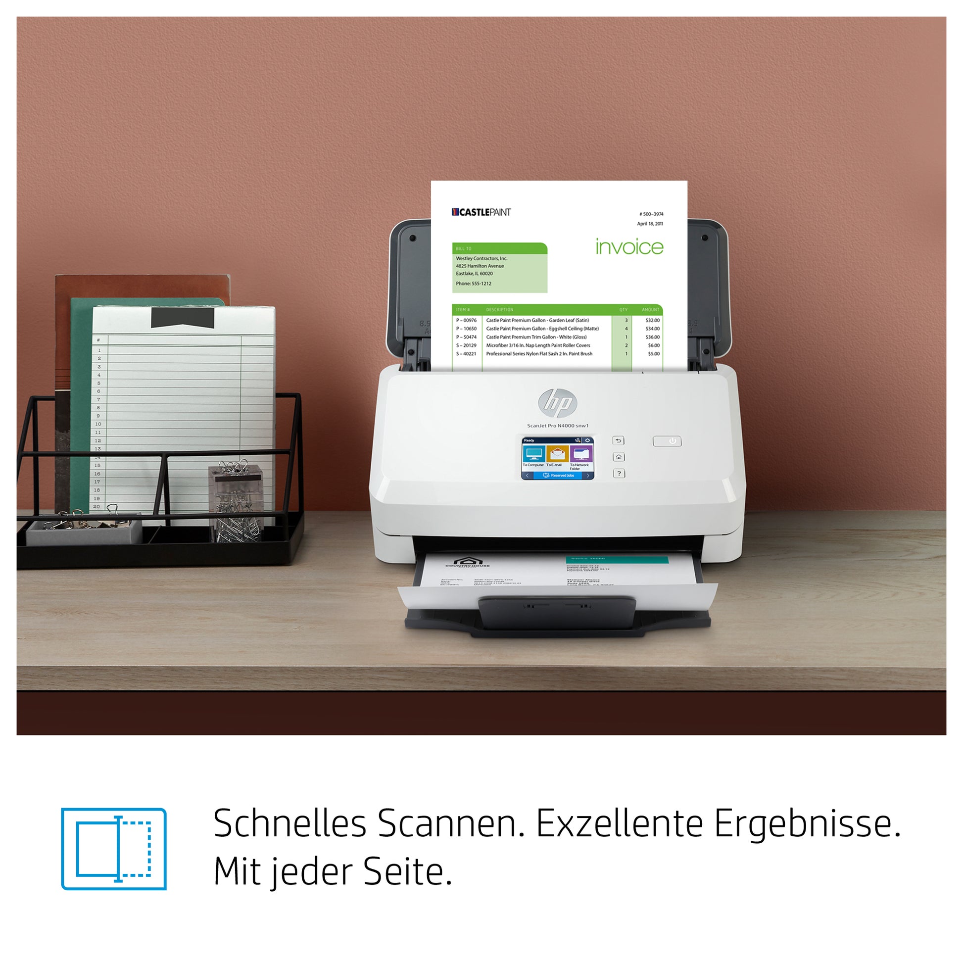 HP Scanjet Pro N4000 Snw1 – Dokumentenscanner, A4, Duplex, 600 dpi, ADF 50 Blatt, WLAN, LAN, USB