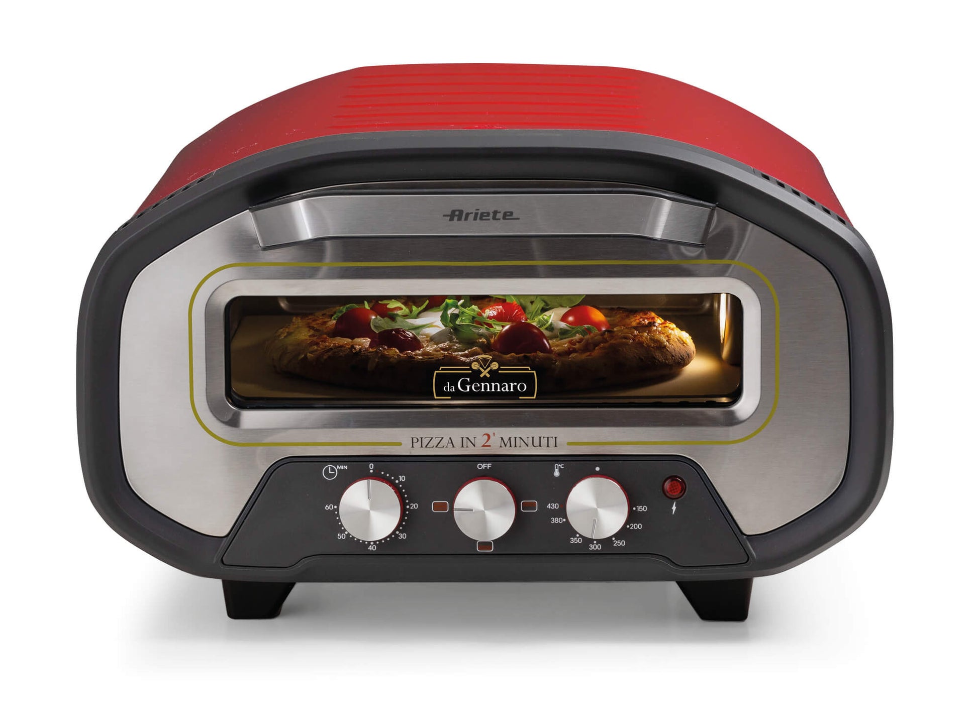 Ariete Pizzaofen ARI-3901 – 1 Pizza, 32 × 32 cm, 2200 W – rot/silber