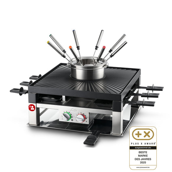 Solis Fondue-Set Combi-Grill 3 in 1 Typ 796 – Fonduetopf 1,3 l, 8 Personen, elektrisch – Edelstahl/Schwarz