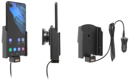 Brodit Auto-Halterung, Schraubbefestigung, 360° drehbar, 2× USB-A – für Samsung Galaxy S21+ 5G – Schwarz
