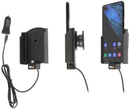 Brodit Auto-Halterung, Schraubbefestigung, 360° drehbar, 2× USB-A – für Samsung Galaxy S21+ 5G – Schwarz
