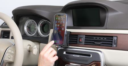 Brodit Auto-Halterung, 360°, mit 2× USB (QC 3.0, 2,4 A), Zigarettenanzünder – für iPhone 12–13 – Schwarz