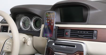 Brodit Auto-Halterung, 360°, mit 2× USB (QC 3.0, 2,4 A), Zigarettenanzünder – für iPhone 12–13 – Schwarz