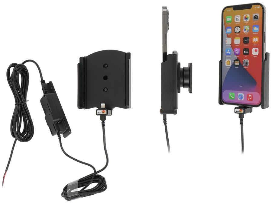 Brodit Auto-Halterung, Lüftung, 2× USB (QC 3.0, 2.4 A), 360° drehbar – für iPhone 12 Pro Max – Schwarz