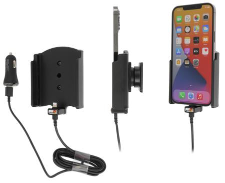 Brodit Auto-Halterung mit Zigarettenanzünder-Ladegerät, 2× USB – für iPhone 12 Pro Max – Schwarz