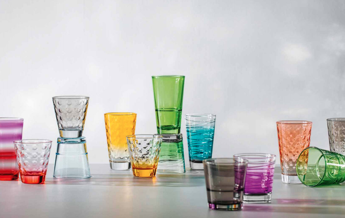 LEONARDO Trinkglas Optic Pastell – 6er Set, 215 ml, Ø 8,5 cm, Glas, Blau, spülmaschinenfest