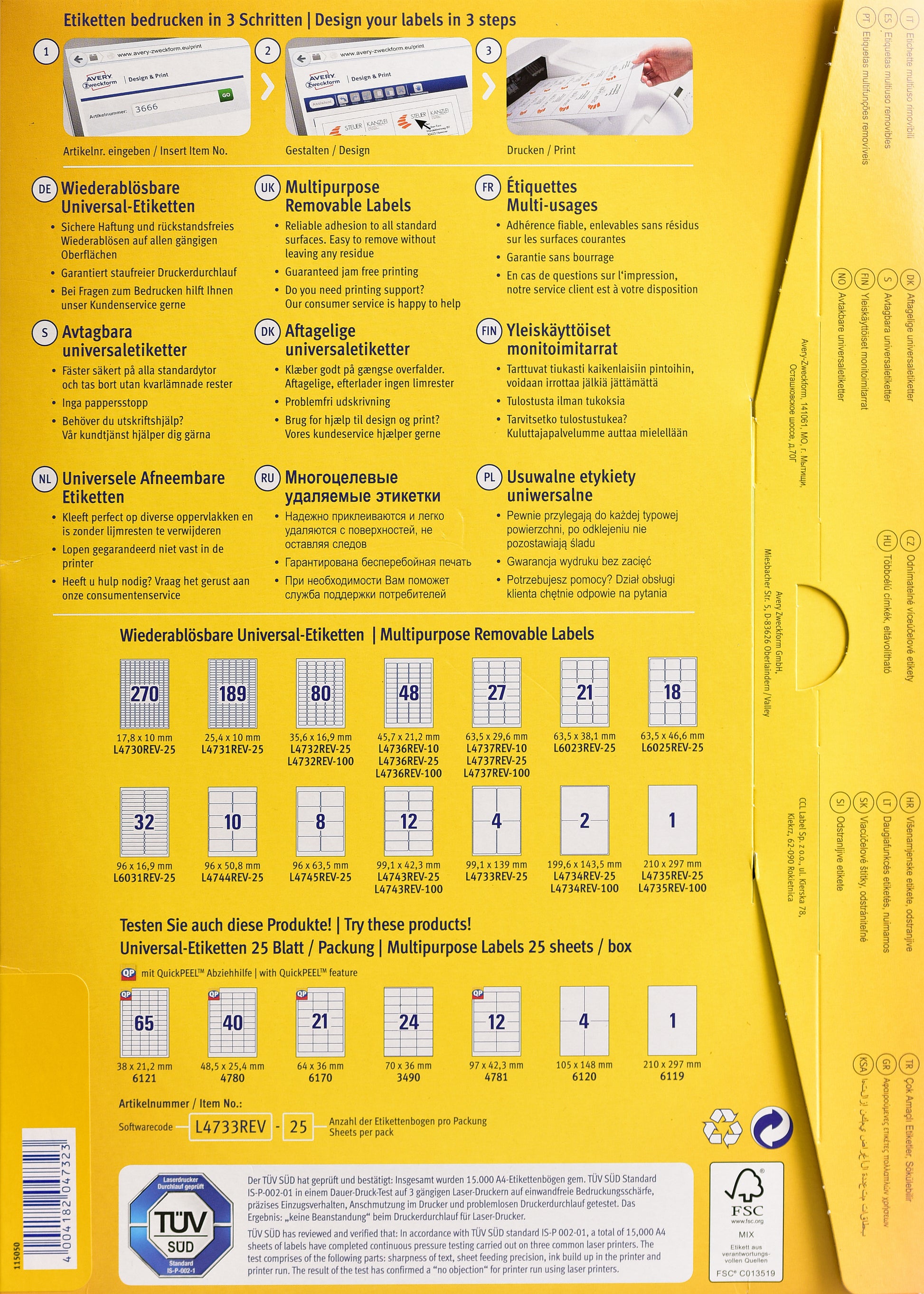 Avery Drucketiketten, 36 mm × 17 mm, weiss, Papier, wiederablösbar, 30 Blatt (2400 Etiketten)