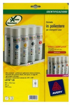 Avery Druckeretiketten (Bogen), 99 mm × 42 mm, weiss, PES-Folie, extra stark, 240 Etiketten (20 Blatt)