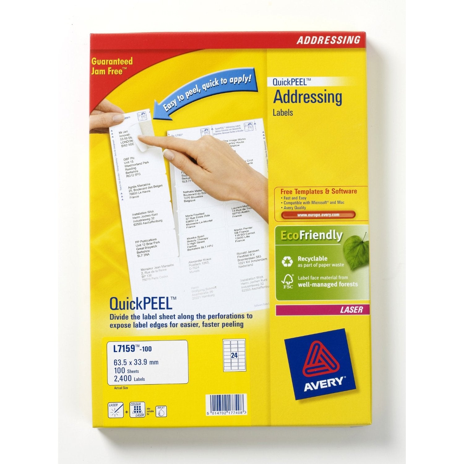 Avery Zweckform – Adressetiketten, 64 mm × 34 mm, weiss, Papier, permanent, 100 Blätter (2'400 Etiketten)