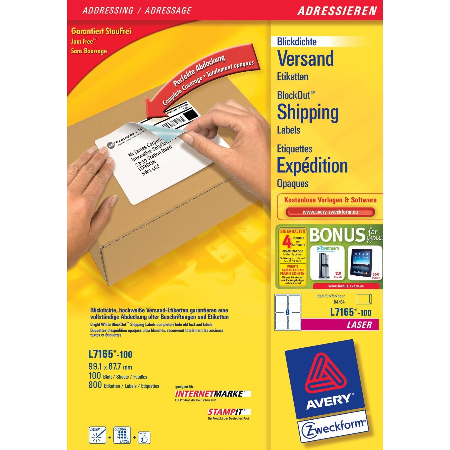 Avery L7165-100 – Etiketten A4 99 × 68 mm – Papier, weiss – Laser – 8/Blatt, 100 Blätter (800 Stk.)