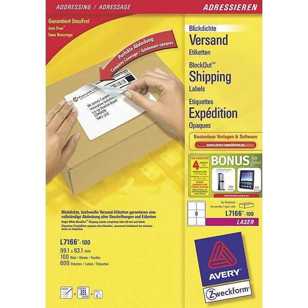 Avery Versandetiketten, 99 mm × 93 mm, weiss, Papier, permanent, 600 Etiketten (100 Blatt)