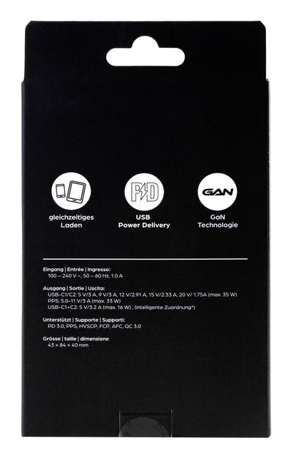 ONIT F02796 USB-Ladegerät 35 W – USB-C×2 – PD 3.0, PPS, QC 3.0, GaN, EU-Stecker (Typ C) – Weiss