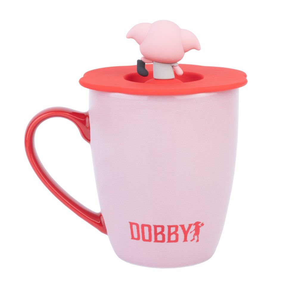 Grupo Erik Harry Potter Dobby Tasse – 350 ml, Ø 8,5 cm, Keramik/Silikon, Pink, mit Deckel